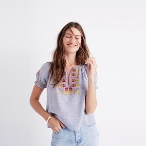 Madewell Embroidered Penny Peasant Top